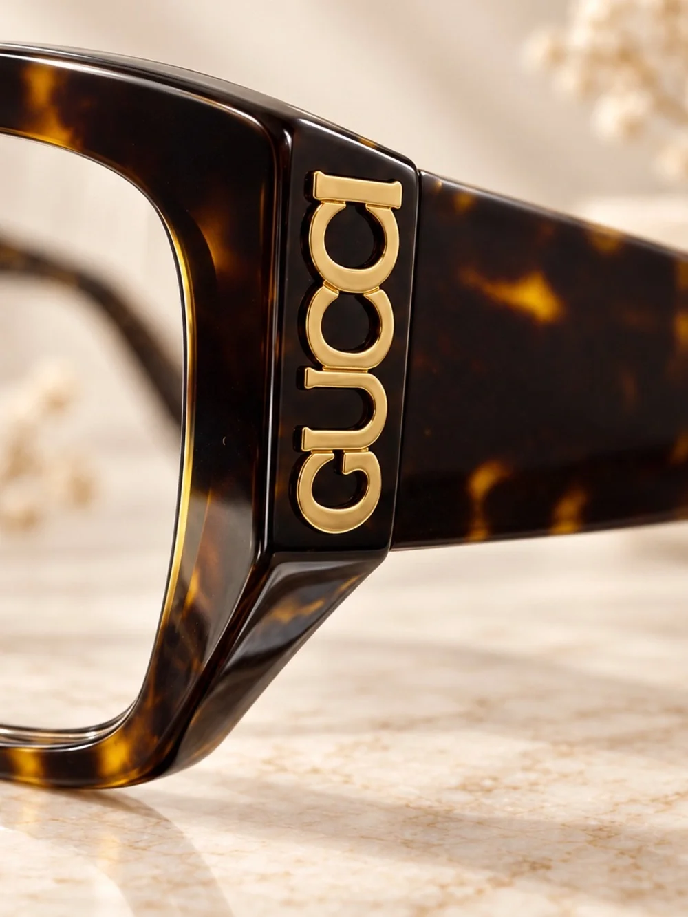 Gucci Tortoiseshell Square Frame Glasses with Gold Logo